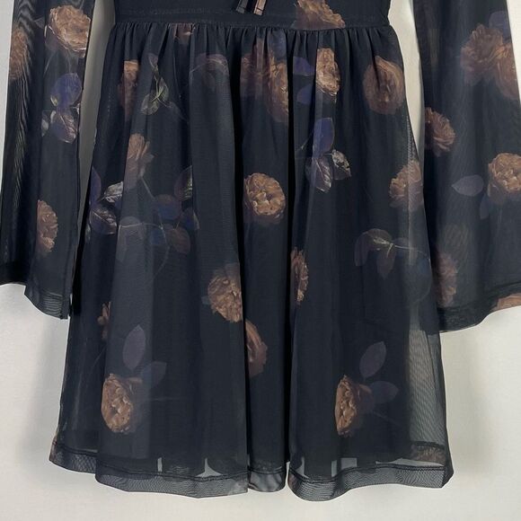 Disturbia Monica Floral Print Mesh Skater Dress Size 2 NEW Whimsigoth Dark Fairy - Picture 4 of 9